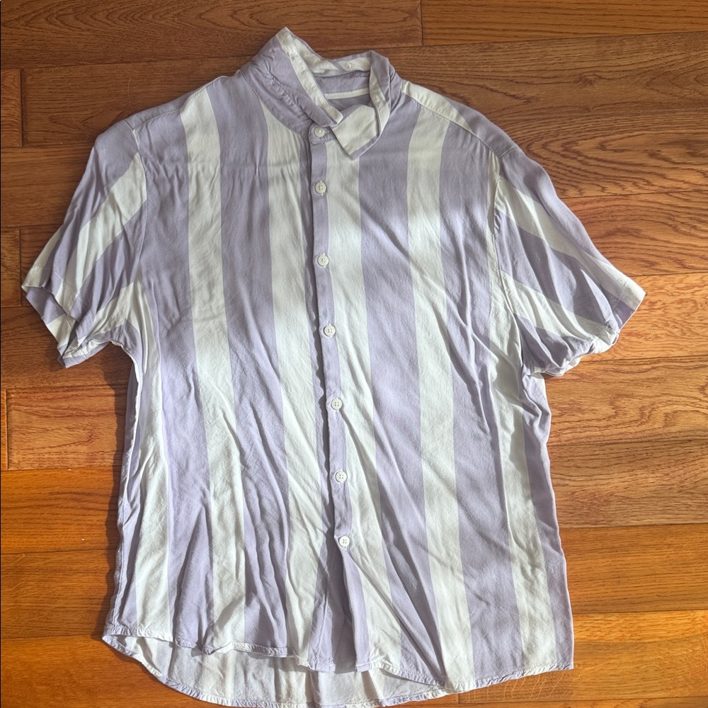 Denim & Flower Casual Button Down Medium Men’s Shirt White and Purple